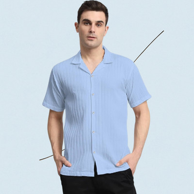 METRON Men Self Design Casual Light Blue Shirt