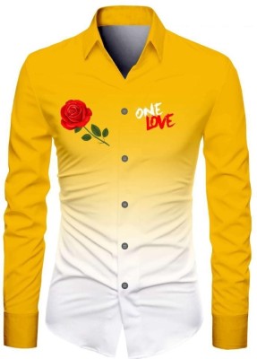 Adhivasa Enterprise Men Printed, Dyed/Ombre Casual Yellow Shirt