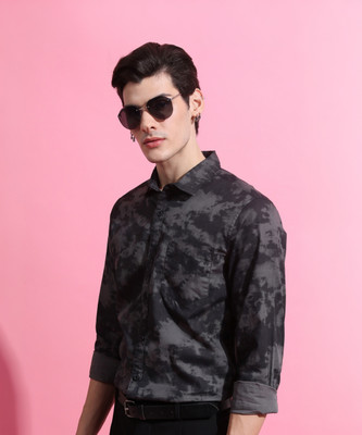 HIGHLANDER Men Printed Casual Grey, Black Shirt