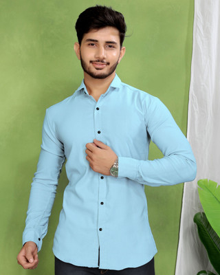 GCFAB Men Solid Casual Light Blue Shirt