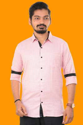 PUBHIZA Men Checkered Casual Orange Shirt