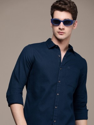 WROGN Men Self Design Casual Dark Blue Shirt