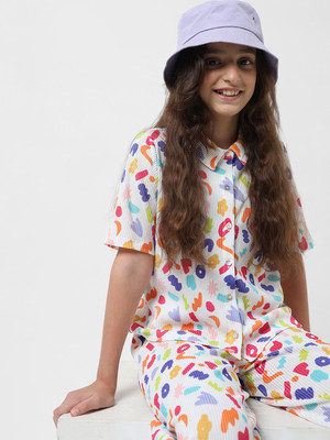 VERO MODA Girls Printed Casual White Shirt