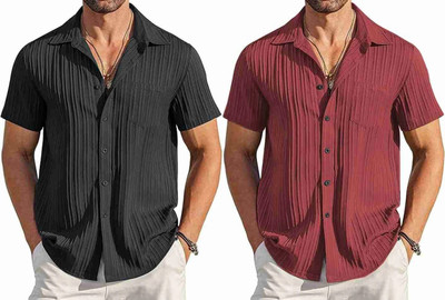 fitoda fashion Men Self Design Casual Multicolor Shirt(Pack of 2)
