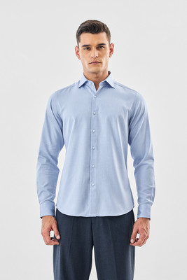Snitch Men Self Design Formal Light Blue Shirt