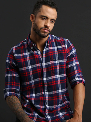 THE BEAR HOUSE Men Checkered Casual Blue Shirt