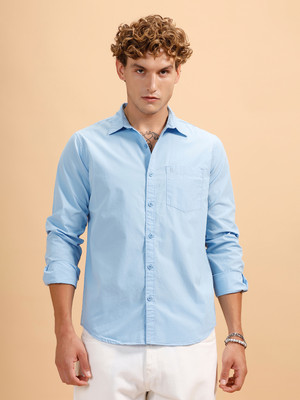 WROGN Men Solid Casual Blue Shirt
