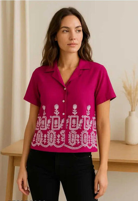 Eluyani Women Embroidered Casual Pink Shirt