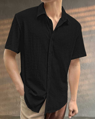 BlueMatrix Men Self Design Casual Black Shirt