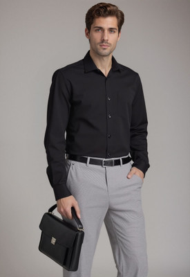 MAENVOG Men Solid Formal Black Shirt