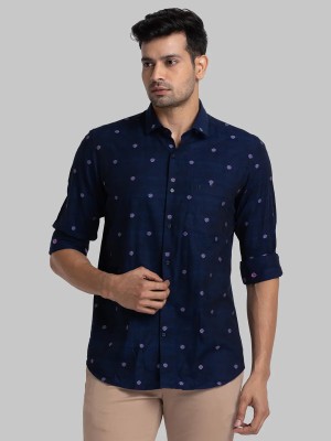 Raymond Men Geometric Print Casual Blue Shirt