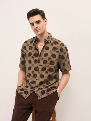 THE BEAR HOUSE Men Printed Casual Dark Green Shirt