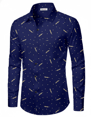 Rudraay Enterprise Men Printed Casual Dark Blue, White Shirt