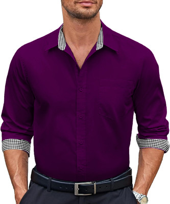 Webric Men Solid Formal Purple Shirt