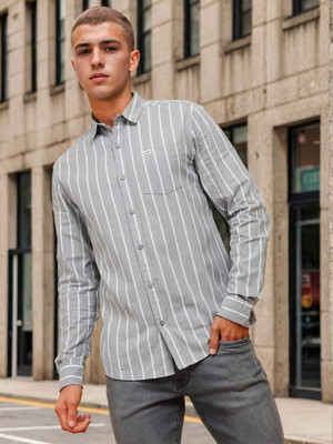 Wrangler Men Striped Casual Grey Shirt