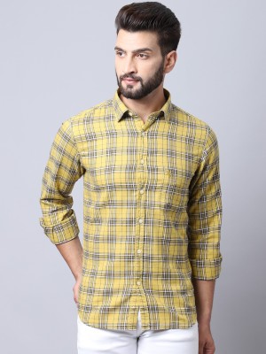 CANTABIL Men Checkered Casual Yellow Shirt