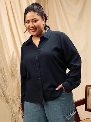 CURVY STREET Women Solid Casual Blue Shirt
