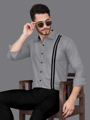GAZZY CREATION Men Striped Casual Grey Shirt