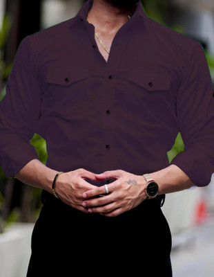Troonpair Men Solid Casual Purple Shirt