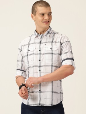 THOMAS SCOTT Men Checkered Casual White Shirt