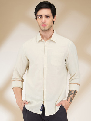 BEING HUMAN Men Solid Casual Beige Shirt