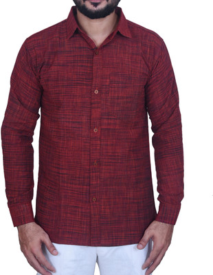 R N Enterprises Men Checkered Casual Maroon Shirt