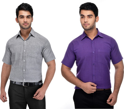 DESHBANDHU KHADI Men Solid Formal Purple, Grey Shirt(Pack of 2)