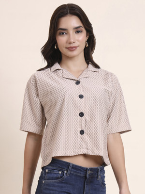 Sofisty Women Self Design Casual Beige Shirt