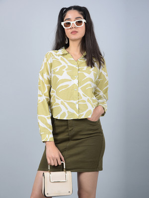 CRIMSOUNE CLUB Women Printed Casual Green Shirt
