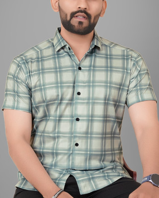 METRONAUT Men Checkered Casual Light Green Shirt