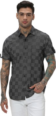 MUFTI Men Checkered Casual Black, Grey Shirt