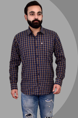VK WINTER WEAR Men Striped Casual Dark Blue, Brown, White Shirt