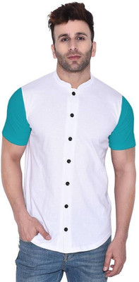 tfurnish Men Color Block Casual Light Blue, White Shirt