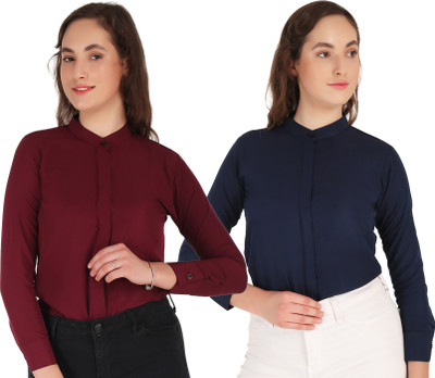 HEAVENS CREATIONS Women Solid Casual Dark Blue, Maroon Shirt(Pack of 2)