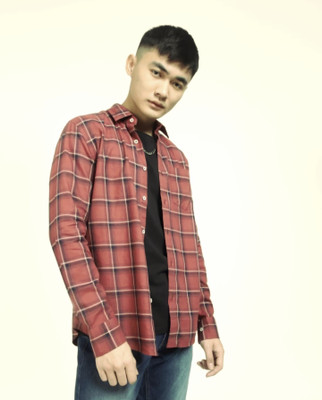Indi Hemp Men Checkered Casual Maroon Shirt