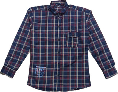 THE TINGGE Boys Checkered Casual Maroon, Dark Blue Shirt