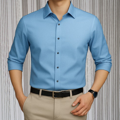 QFashion Men Solid Formal Light Blue Shirt