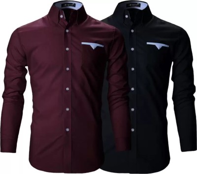 ROYAL SCOUT Men Solid Casual Black, Maroon Shirt(Pack of 2)