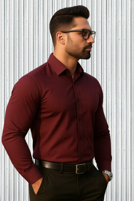 FMSHIRTS Men Solid Formal Maroon Shirt