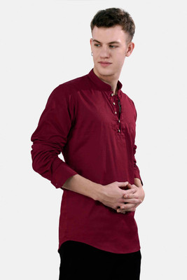 french crown Men Solid Casual Red Shirt
