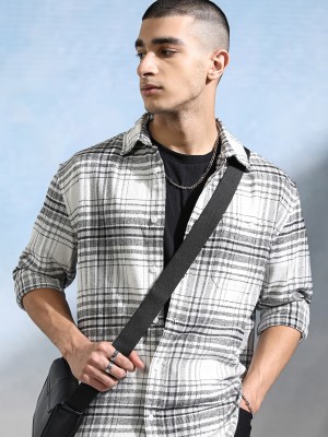 HIGHLANDER Men Checkered Casual White, Grey Shirt