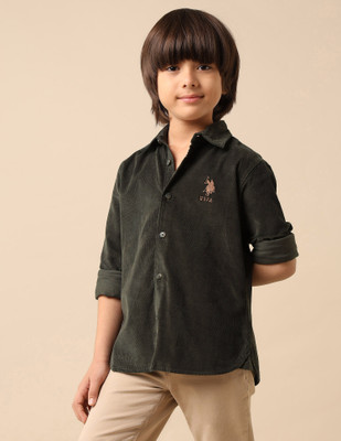 U.S. POLO ASSN. Baby Boys Self Design Casual Green Shirt
