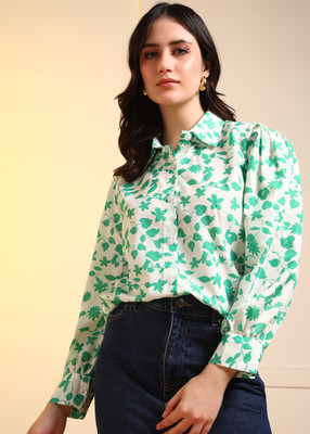 GLOBAL NOMAD Women Printed Casual Green Shirt