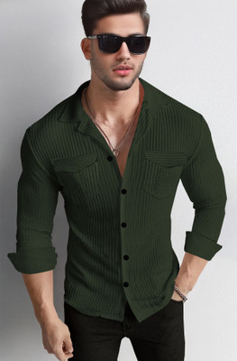 TRIPR Men Striped Casual Dark Green Shirt