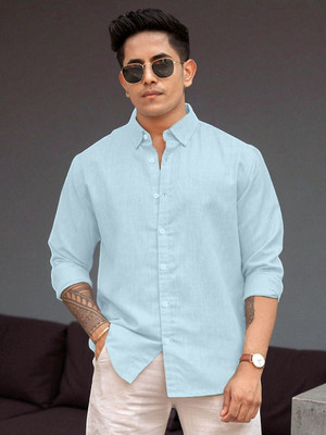 Yanthi Trend Men Solid Casual Light Blue Shirt