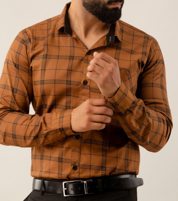 Surhi Men Checkered Casual Brown Shirt