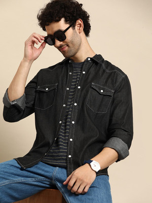 United Colors of Benetton Men Checkered Casual Black Shirt
