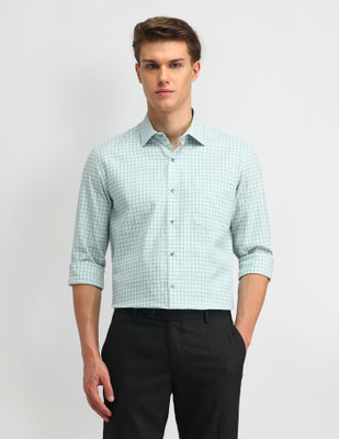 ARROW Men Checkered Formal Green Shirt