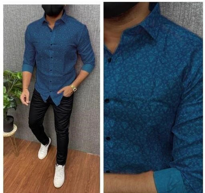 Zimli Men Printed Casual Blue Shirt