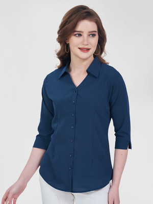 kevara Women Solid Casual Blue Shirt